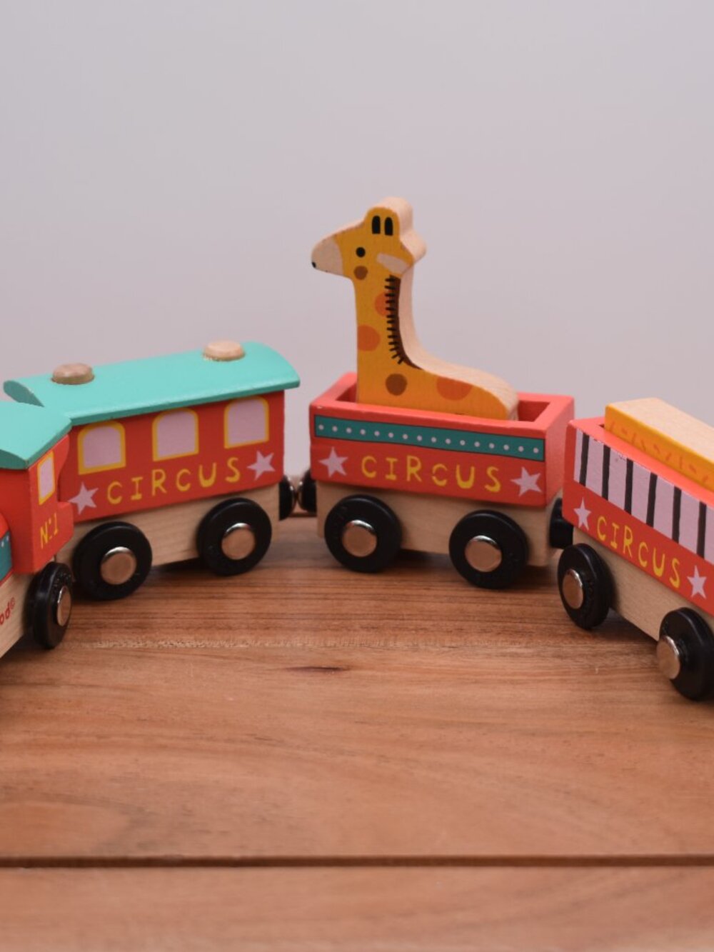 Janod Circus Train Wooden Trains N.1 Caboose Engine Cargo Cars Juratoys France - Picture 2 of 8
